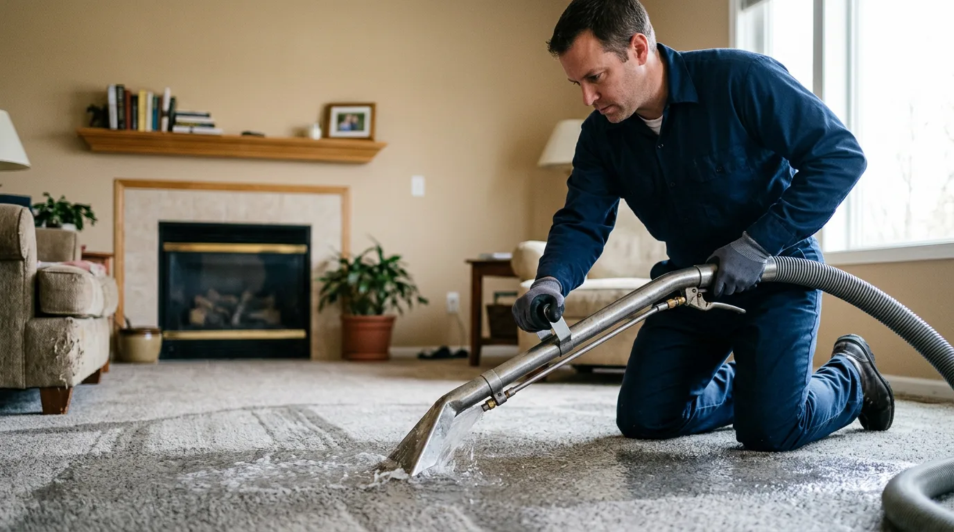 Water damage restoration technician working near Hartsville, IN